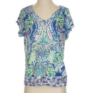 Lilly Pulitzer Hartwell Linen T-Shirt Hanging With Fronds Print XXS/XS